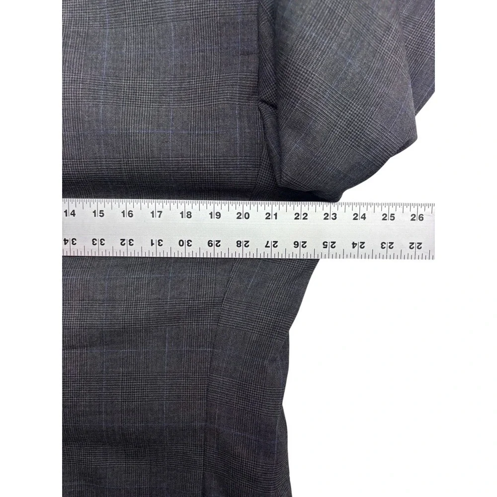 vtg 90s USA Made 44R 35x33 Gray Glen Plaid 2pc Pant Suit Pleated High Waisted